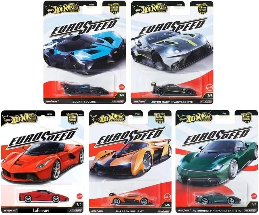 Hot Wheels 1:64 Premium Car Culture Euro Speed L Case Set of 5 Cars, FPY86-961L