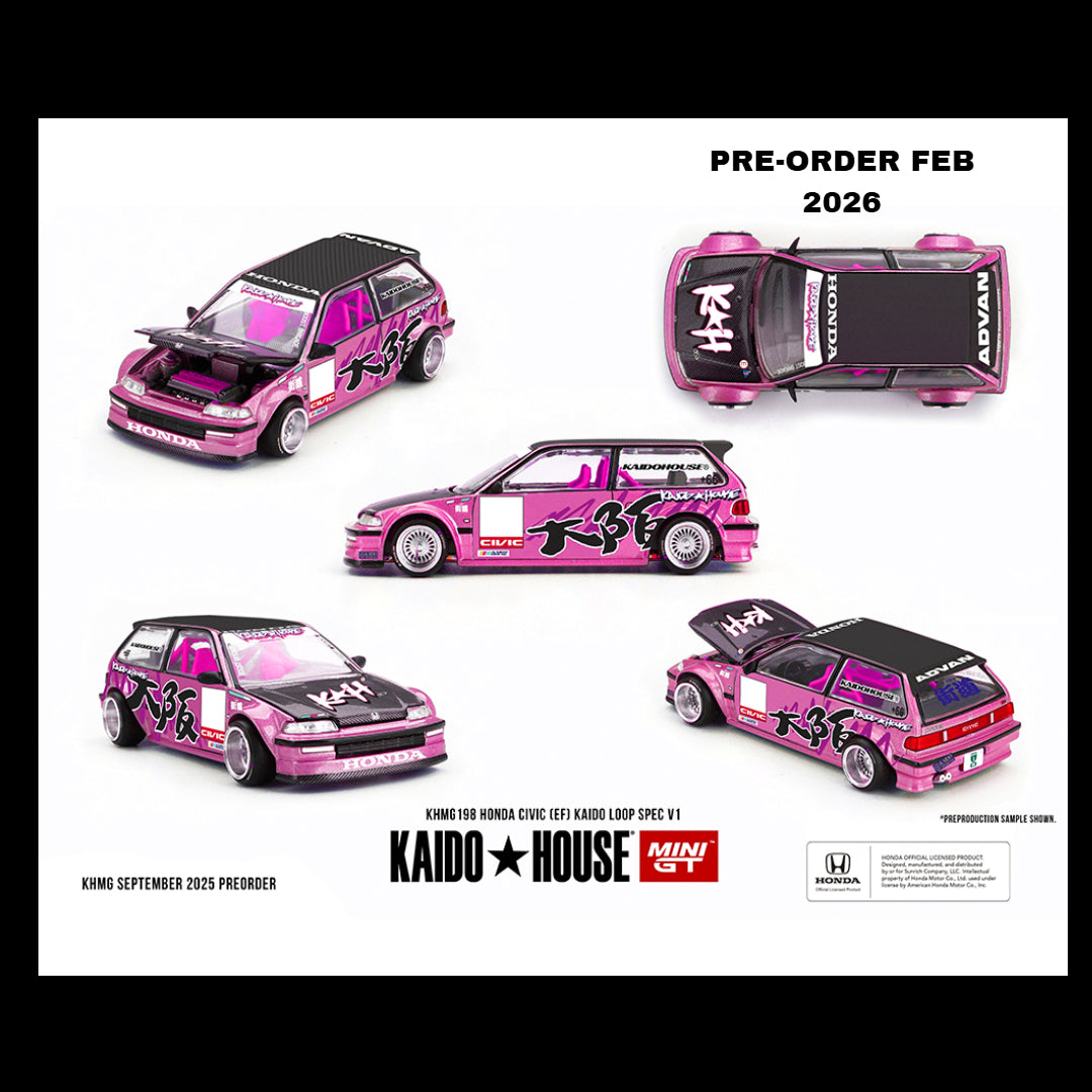 (Preorder) Kaido House x Mini GT Honda Civic (EF) Kaido Loop Spec V1 – Pink