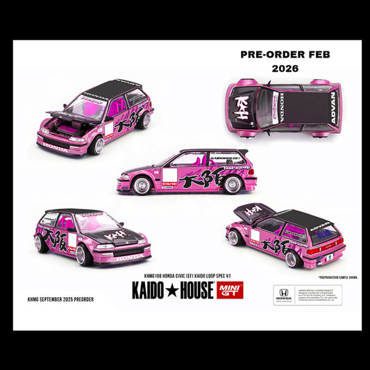 (Preorder) Kaido House x Mini GT Honda Civic (EF) Kaido Loop Spec V1 – Pink
