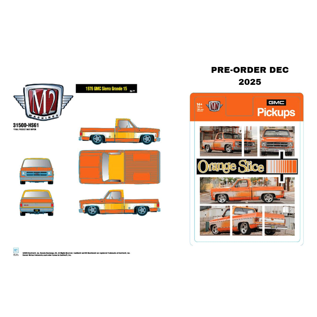 (Preorder) M2 Machines 1:64 1976 GMC Sierra Grande “Orange Slice” – Hobby Exclusive
