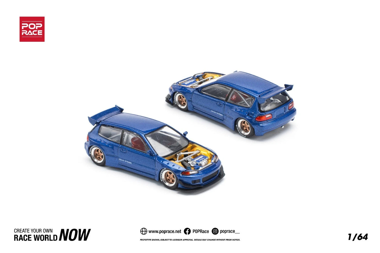 Pop Race Pandem Honda Civic EG6 - 1:64, Blue (2025 Limited Edition)