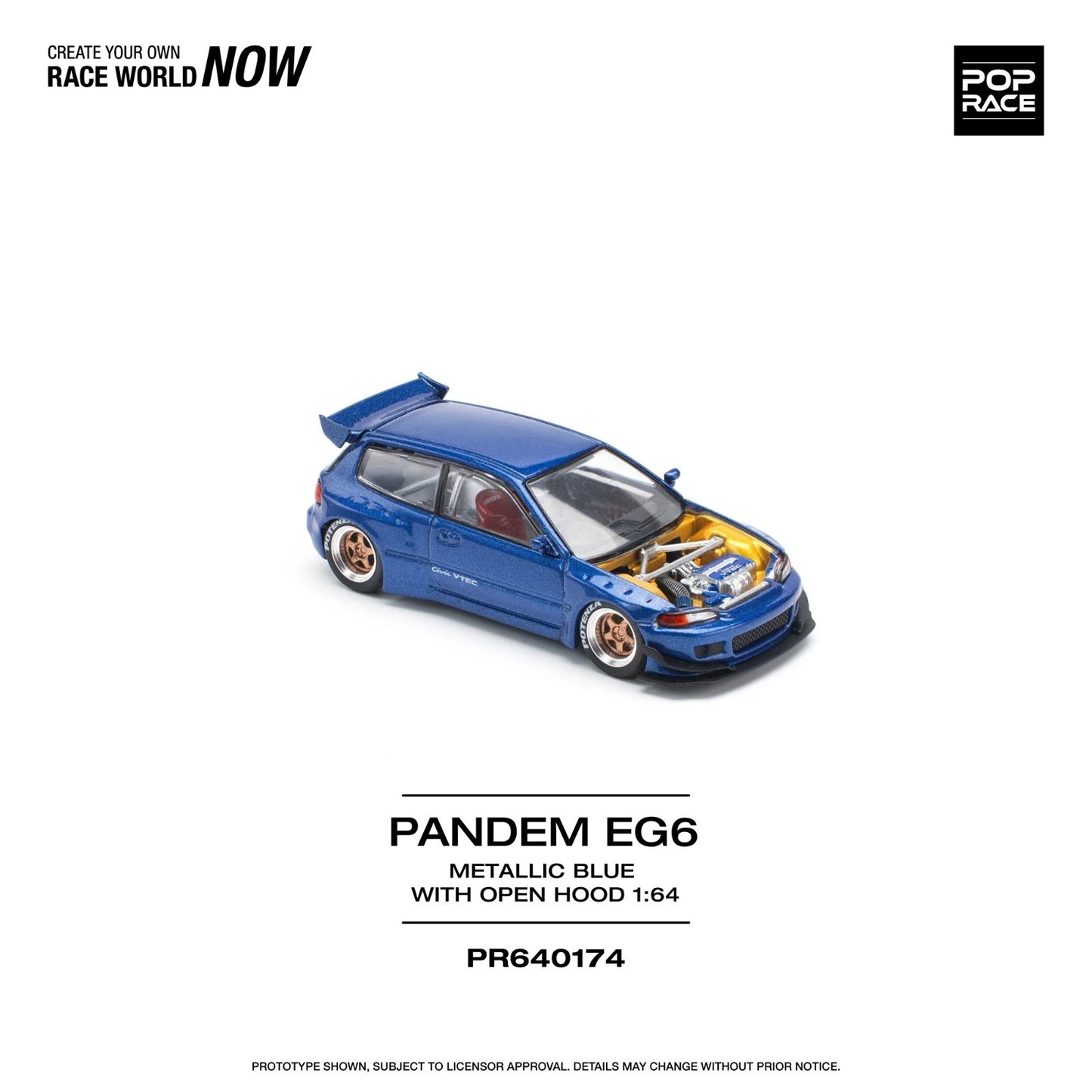 Pop Race Pandem Honda Civic EG6 - 1:64, Blue (2025 Limited Edition)